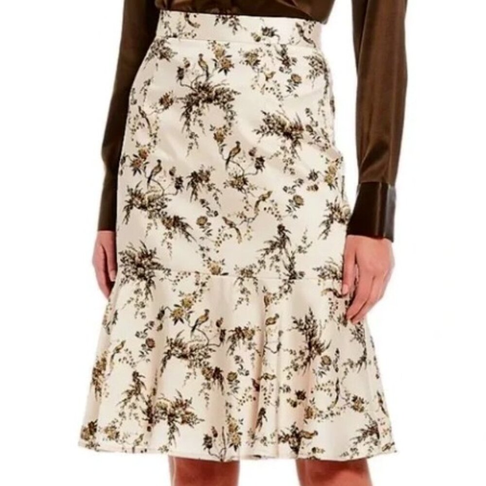 NWT Antonio Melani Bird Print A-line Ruffle Skirt Size 4